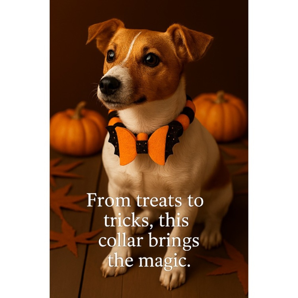 Halloween Pet Collar – Bat Bow for Cats & Dogs, Adjustable Fit Orange/Black
